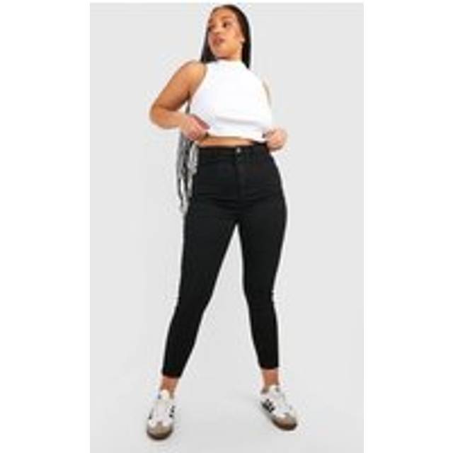Womens Plus High Waisted Jeggings - Black - 16