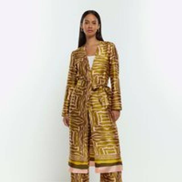 River Island Womens Brown Print Satin Tie Waist Duster Jacket - 18