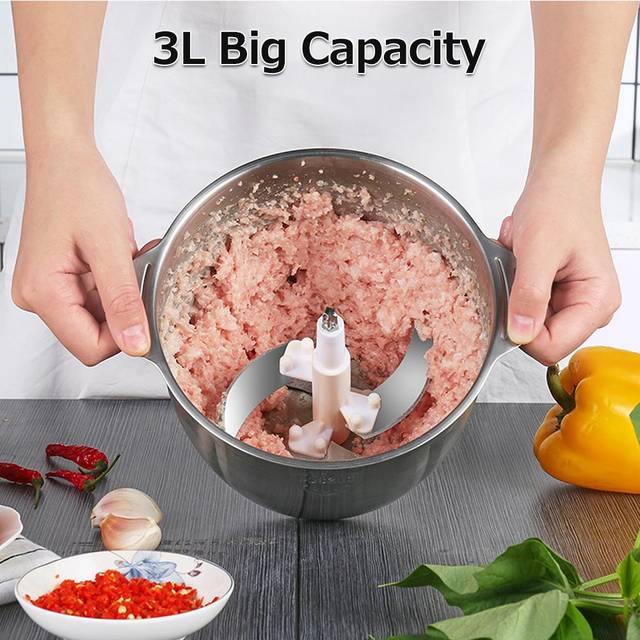 Electric Meat Grinder 3L L Household Capacity Stainless Steel 2 Gears 250W High Power Kitchen US Plug silver
