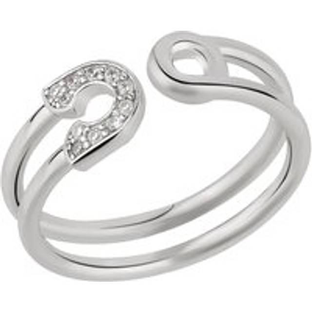 Womens Sterling Silver Pave Jewelled Safety Pin Ring - Grey - One Size
