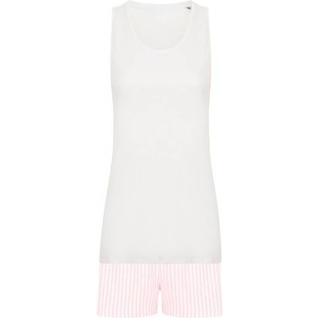 (8 UK, White/Pink) Towel City Womens/Ladies Stripe Short Pyjama Set