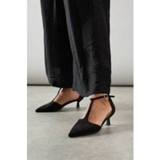 Womens Good For The Sole: Emmie Faux Suede T-Bar Pointed Kitten Heel Court Shoes - Natural Black - 5