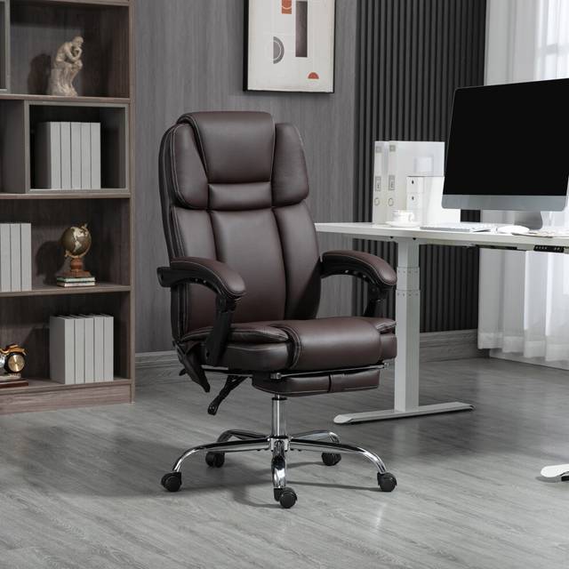 Vinsetto Massage Office Chair - PU Leather High Back Recliner - Dark brown | TJ Hughes