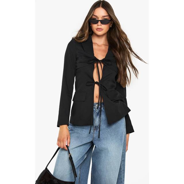 Womens Tie Front Detail Fitted Blazer - Black - 12, Black