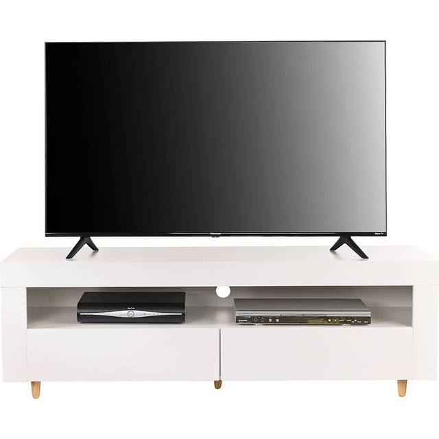 White TV Stand Cabinet 140cm on Legs for 55" - 65" TV Unit Lights - One Size