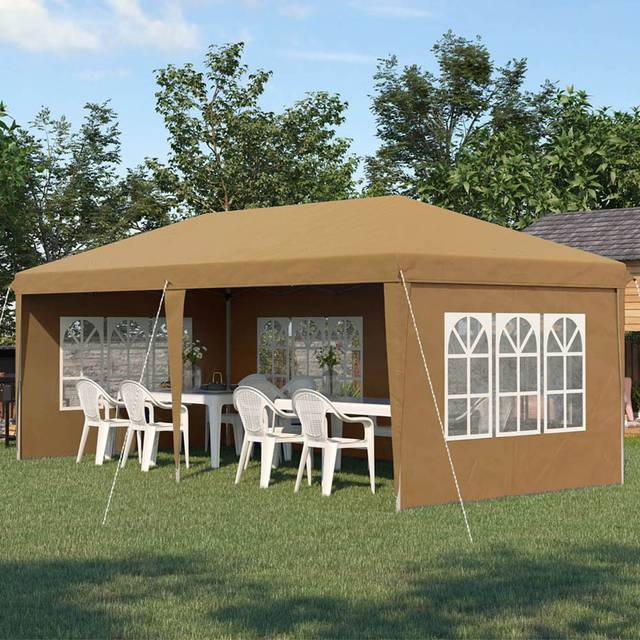 Outsunny 3 x 6m Heavy Duty Gazebo Marquee Party Tent with Storage Bag Khaki | TJ Hughes