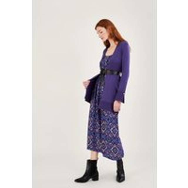 Ottoman Rib Midi Cardigan - Purple - S