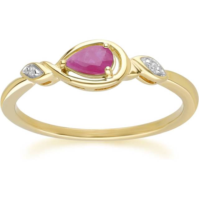 Classic Pear Ruby & Diamond Ring In 9ct Yellow Gold