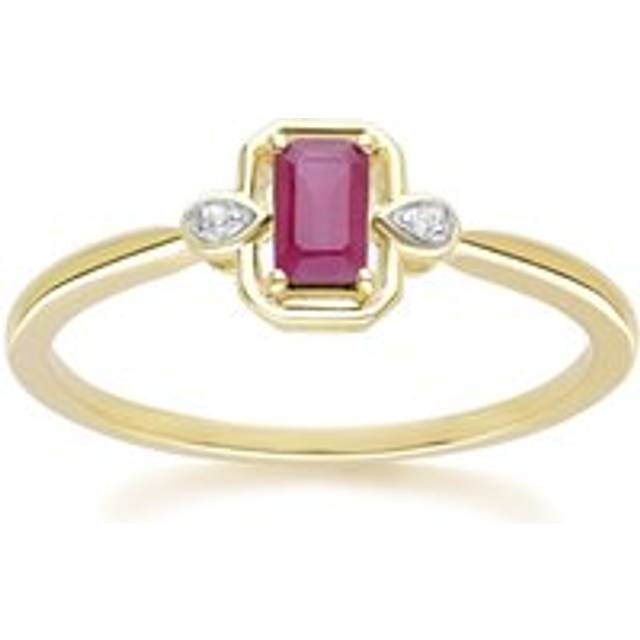 Classic Ruby Baguette & Diamond Ring In 9ct Yellow Gold