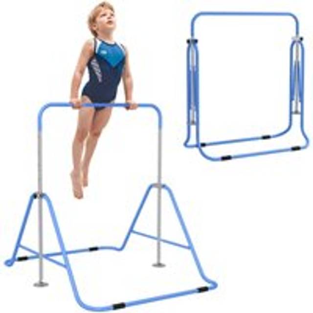 HOMCOM Kids Gymnastic Bar w/ Adjustable Height, Foldable Training Bar - Blue, Blue