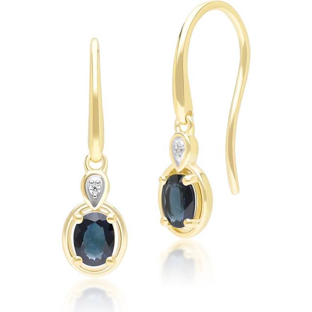 Classic Oval Sapphire & Round Diamond Drop Earrings In 9ct Yellow Gold