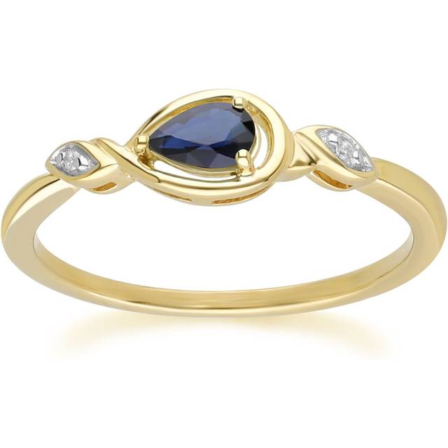 Classic Pear Sapphire & Diamond Ring In 9ct Yellow Gold