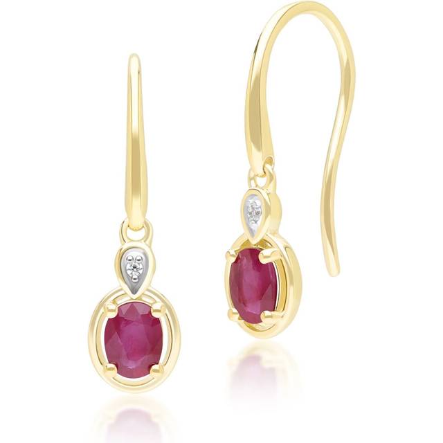 Classic Oval Ruby & Round Diamond Drop Earrings In 9ct Yellow Gold
