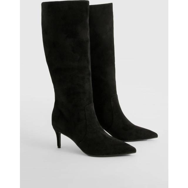 Womens Faux Suede Stiletto Knee High Boots - Black - 5, Black