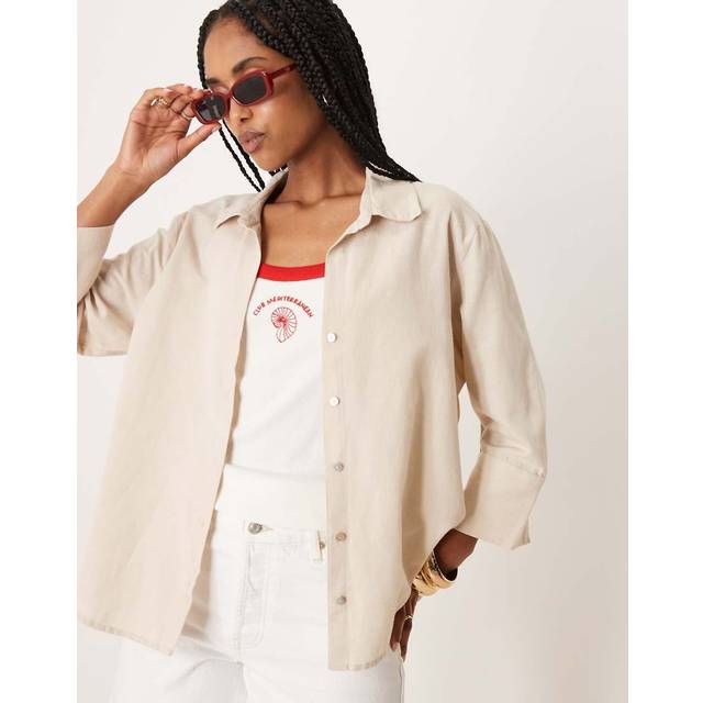 JDY – Beige avslappnad linneskjorta-Brun