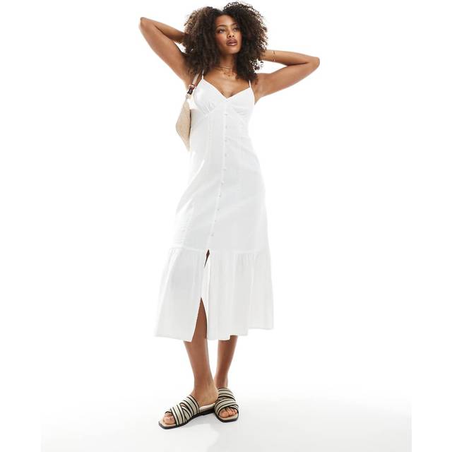 New Look Women's Plus Size White Button Detail Tiered Hem Midi Dress Curves - UK 18