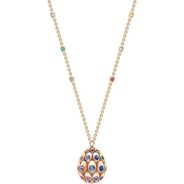 Fabergé Cosmic Curve 18ct Rose Gold Rainbow Multi Gemstone Egg Pendant