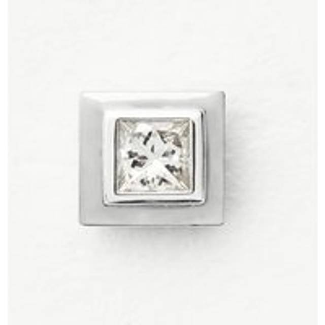 Fine Square Solitaire Flat Back Stud Earring | 14ct White Gold/Diamond