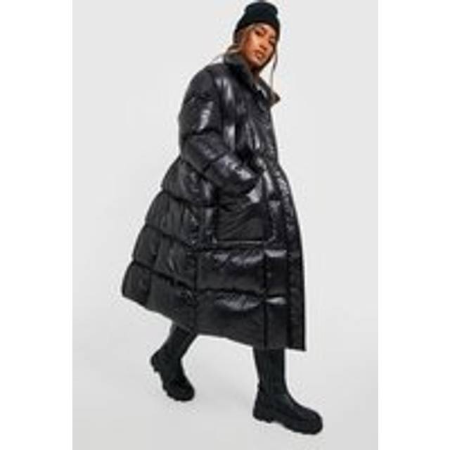 Womens Oversized Square Quilt Detail Maxi Puffer Jacket - Black - 12, Black