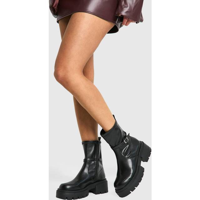 Womens Chunky Buckle Detail Chelsea Boots - Black - 8, Black