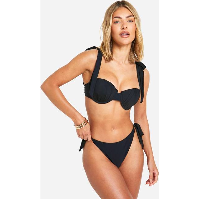 Womens Bridal Organza Tie Shoulder Underwired Bikini Top - Black - 16