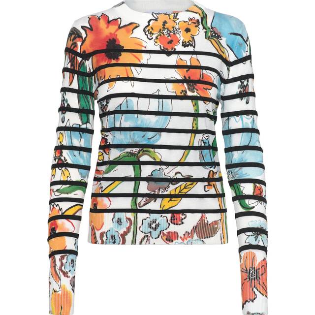Women's Desigual Leknes Jersey Pullover White - Multi - Size: MEDIUM