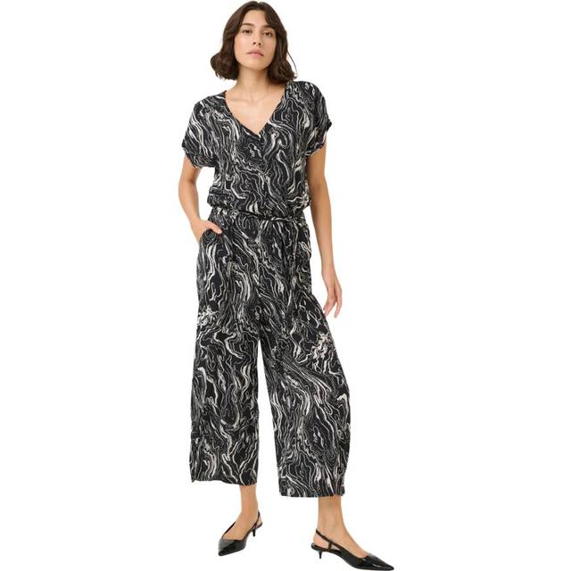 KAFFE Mira Abstract Swirl Jumpsuit, Black/Chalk