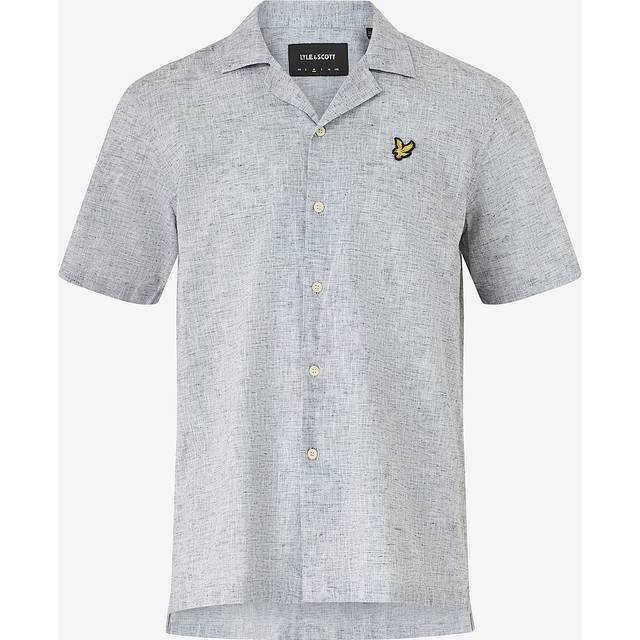 Linen Blend Oxford Revere Short Sleeved Shirt - Dark Navy - XL