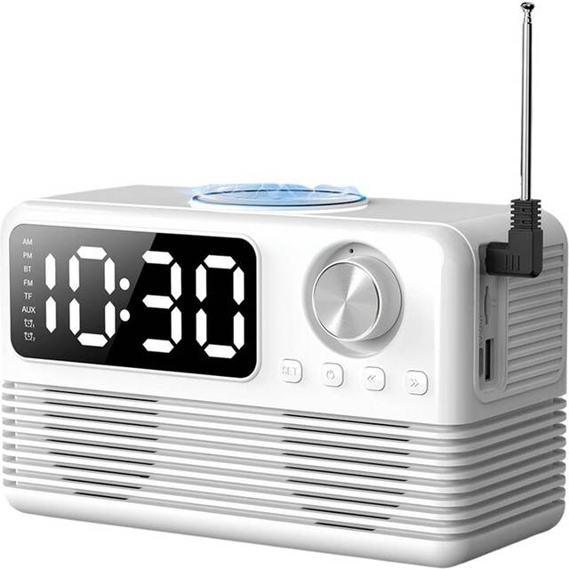 15W Wireless Bluetooth Speaker with Charger and Clock Radio,4 In1 Charging Station FM Radio for Home White