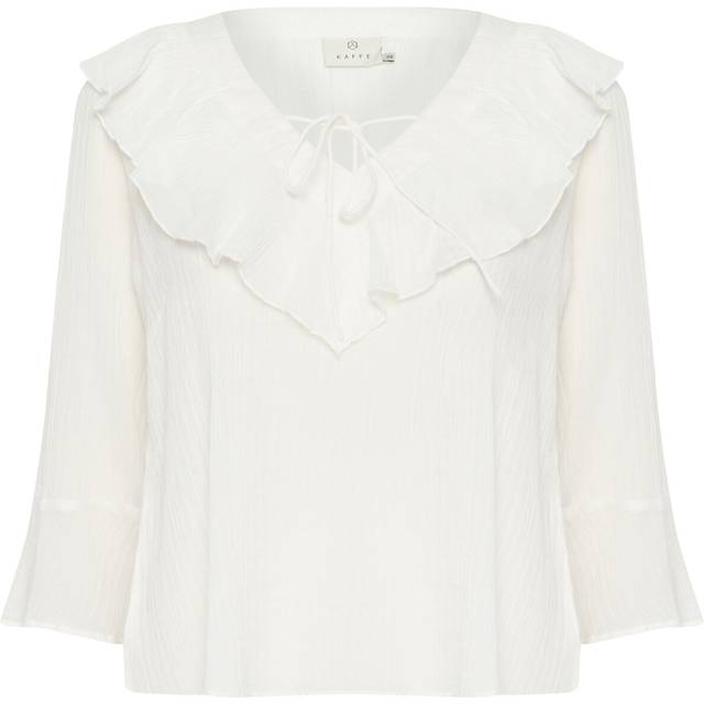 Kaffe Johanna V-Neck Blouse With Ruffle And Tie Off White