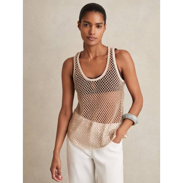 Reiss Lila Embellished Sheer Vest Top, Neutral