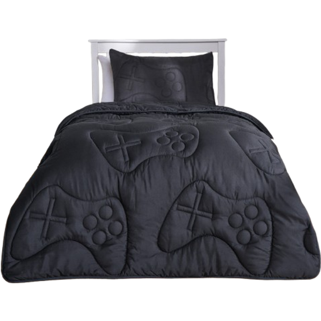 OHS Coverless Gaming Quilted 7.5 Tog Duvet Set, Black - Single