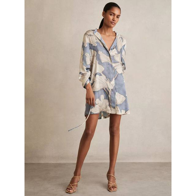 Reiss Megan Floral Open Back Shirt Dress, Blue