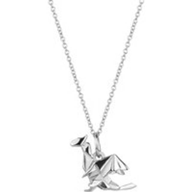Womens Sterling Silver Origami Dragon Necklace - Grey - One Size