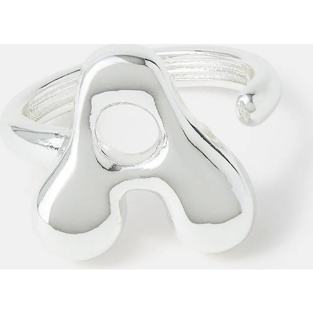Sterling Silver-plated Bubble Initial Ring Silver, Size: A - Accessorize