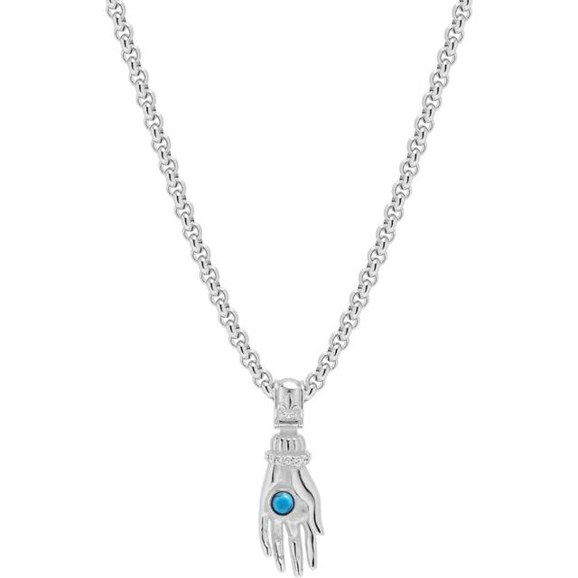 Nialaya Jewelry - hand-pendant necklace - men - stainless steel/Turquoise/Sterling Silver - 26