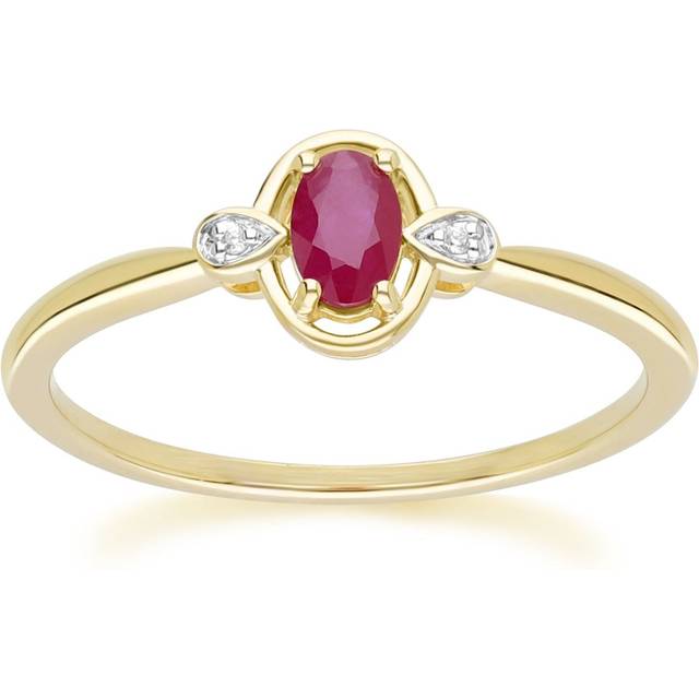 Classic Oval Ruby & Round Diamond Ring In 9ct Yellow Gold