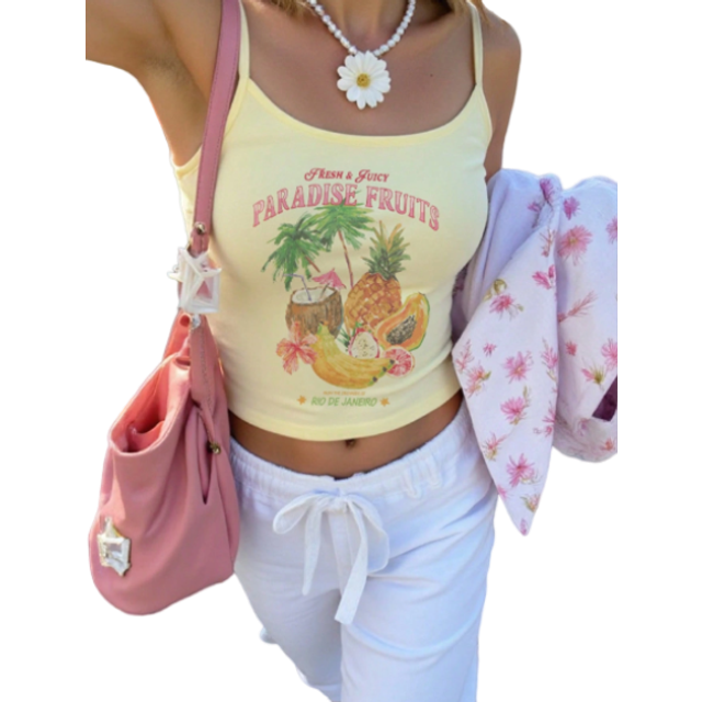 INAWLY Women&#39;s Slim Fit Fruit Print Camisole Top, Summer Y2K Sexy Look