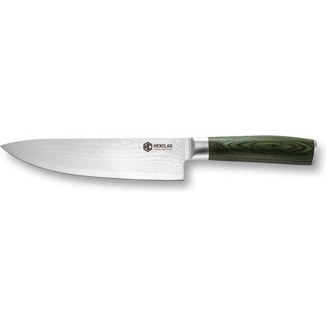 HexClad Chef's Knife, 20 cm Japanese Damascus Stainless Steel Blade, Full Tang Construction, Pakkawood Handle
