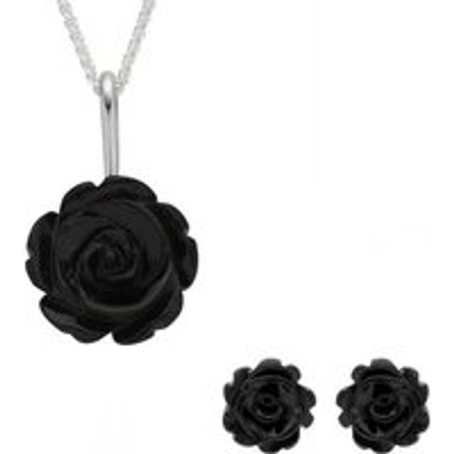 Sterling Silver Whitby Jet Tuberose Rose Two Piece Set - Silver
