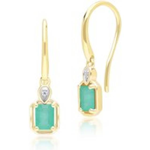 Classic Emerald Baguette & Diamond Drop Earrings In 9ct Yellow Gold