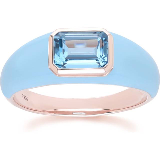 Siberian Waltz Blue Enamel & Octagon Sky Blue Topaz Ring In Rose Gold Vermeil