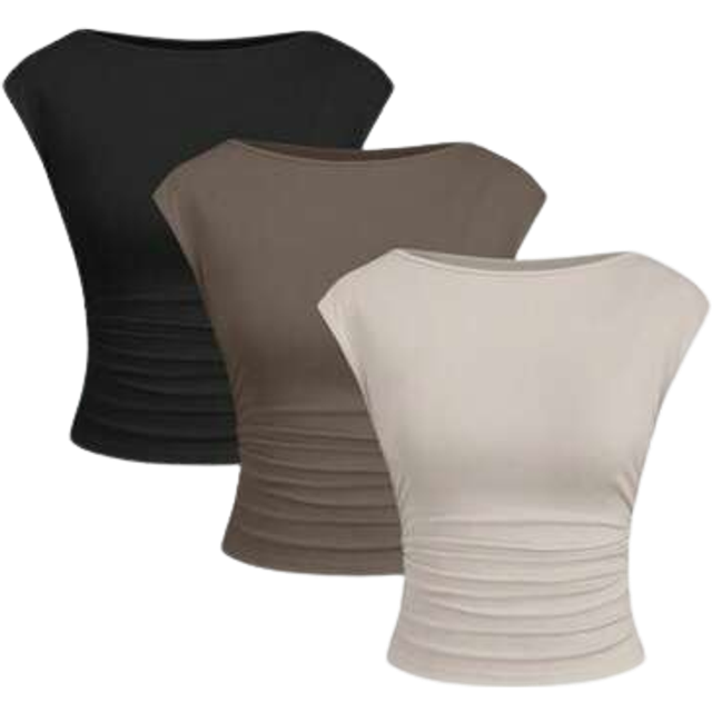 Sweetra 3pcs/Set Sexy Cut-Out Back Breathable Moisture Wicking Fitted Short Sleeve Women Top/Tee Set