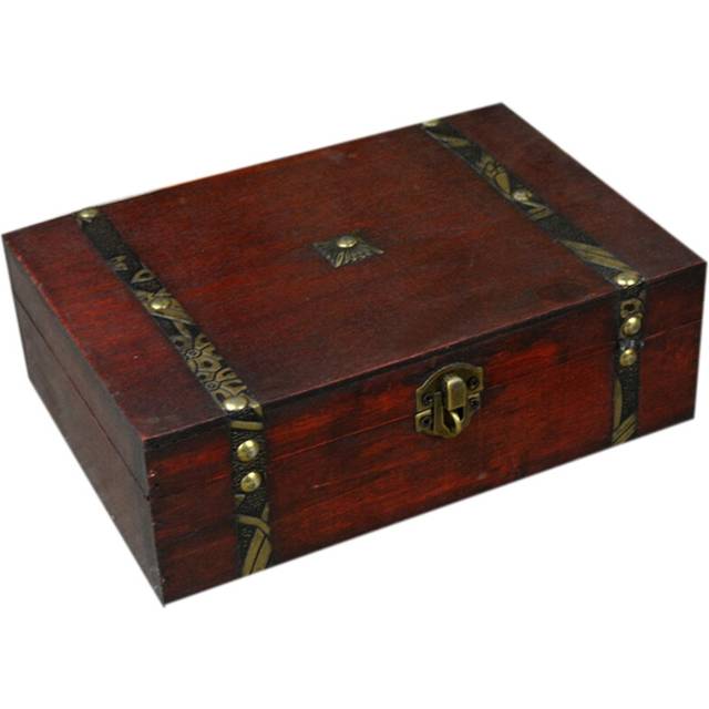 Wooden Vintage Treasure Box with Lock Jewelry Storage Case