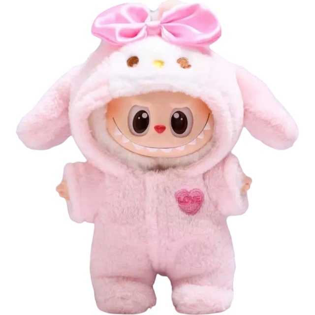 SHEIN (Apparel Only) New In Stock 17cm Labobo Sitting Party Doll Outfit, 1st/2nd/3rd Gen Labobo Doll Cute Pink Big Ear Rabbit Costume, Tulip Dress Changeabl