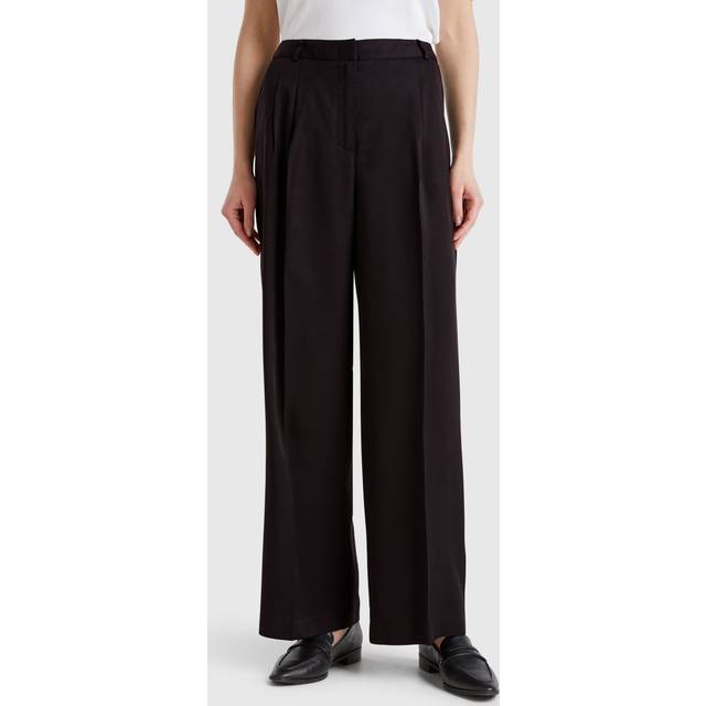 Benetton, Wide Flowy Trousers, size , Black, Women