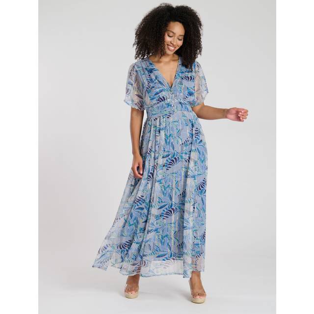 South Beach Women's Light Blue Leaf Print Midi Dress New Look - UK 8