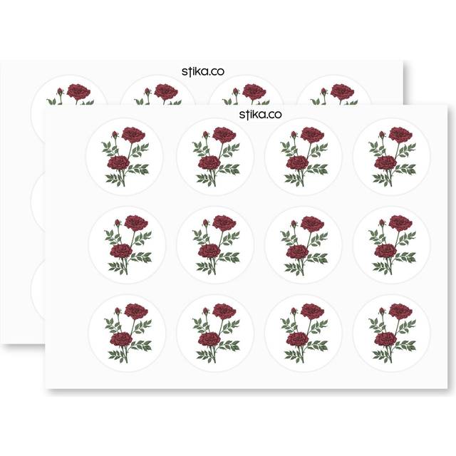 Pack of 24 paper labels, red rose stickers, paper labels, crafts stickers