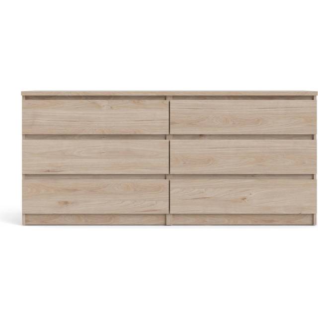 Indoor Furniture Group Naia Wide Chest Of 6 Drawers (3+3) In Jackson Hickory Oak Effect, Brown