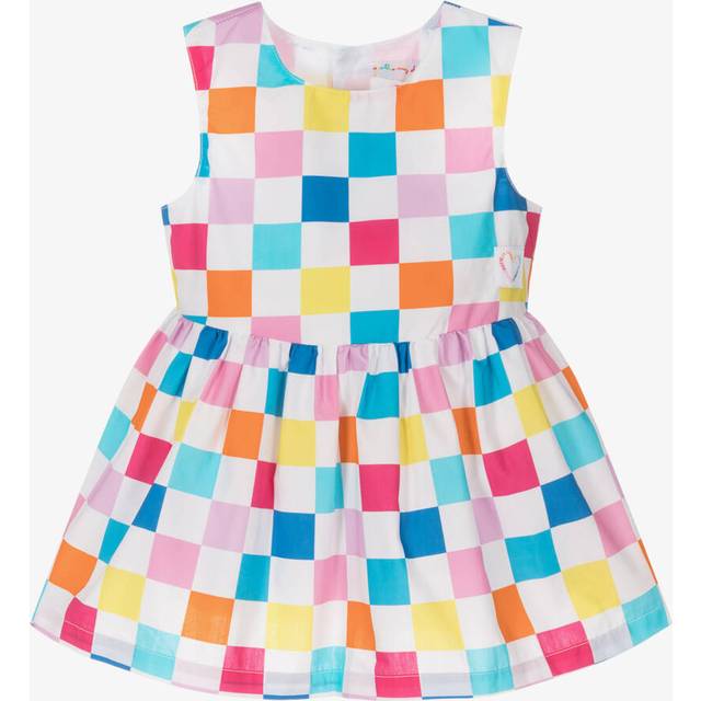 Agatha Ruiz De La Prada Girls Colourful Checkerboard Cotton Dress - Blue/Pink/White - 18 month